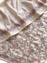 Trendy Beige Tussar Embroidery Saree